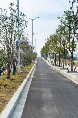 Şehirdeki boş şehir yolu ve binalar