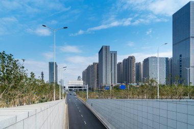 Shanghai Lujiazui, Çin 'de sokak manzarası..