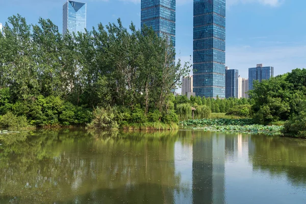 stock image Lakeside modern office building in China