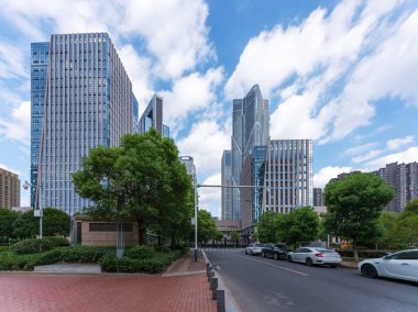 Shanghai Lujiazui, Çin 'de sokak manzarası..