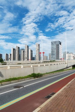 Shanghai Lujiazui, Çin 'de sokak manzarası..