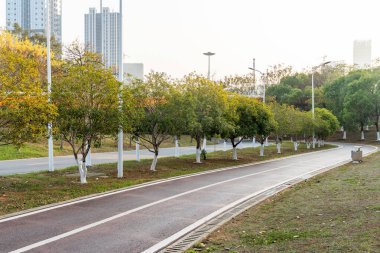 Şehirdeki boş şehir yolu ve binalar