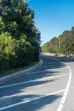 Şehirdeki boş şehir yolu ve binalar