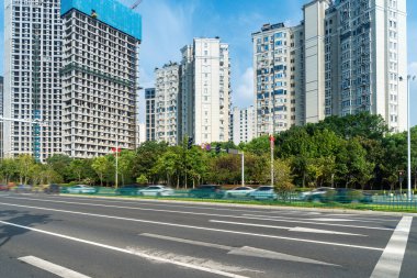Shanghai Lujiazui, Çin 'de sokak manzarası..