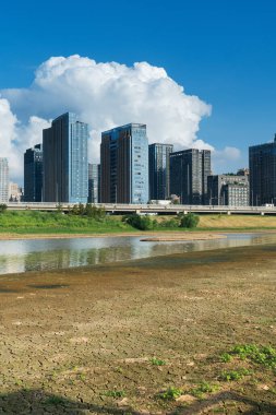 A modern city with dry land