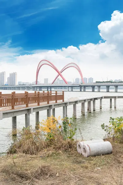 İnanılmaz Modern Köprü mavi gökyüzüne karşı