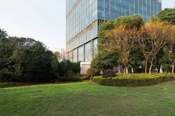 Şangay 'da modern bina geçmişi olan şehir parkı.