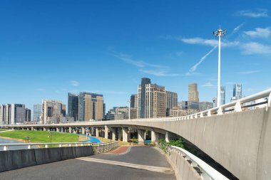 Shanghai Lujiazui, Çin 'de sokak manzarası..