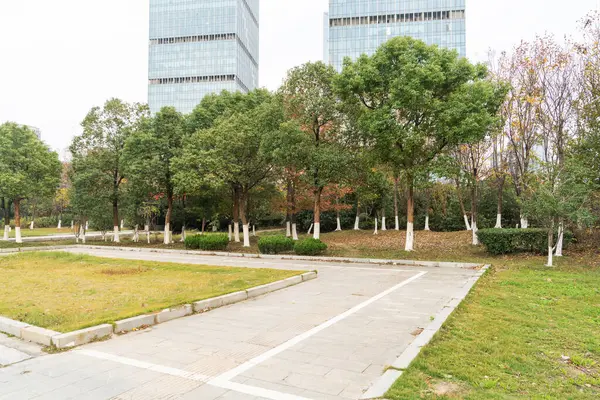 Şangay 'da modern bina geçmişi olan şehir parkı.