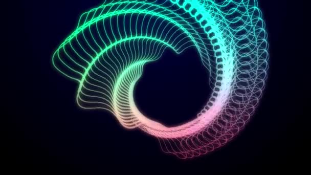 Glowing Animated Twirl Colorful Neon Gradient Pattern Spin Animation Black — Stock Video
