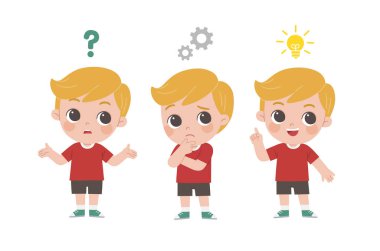 Çocuk düşünüyor ve fikir arıyor. Soru soran ve ilham veren çocuk.