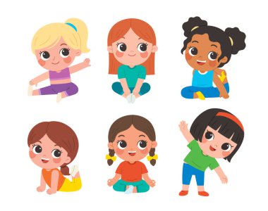 Sağlıklı spor aktiviteleri. Yoga yapan çocuklar. Asya 'daki çocuklar ve jimnastik pozları. Çocuklar için esneme egzersizi dersi.