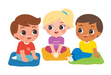 Diverse group of happy kids sitting and chatting together in preschool settin