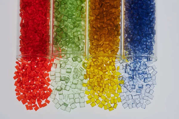 Colored Plastic Resins Glass Test Tubes Laboratory — Stock Photo, Image