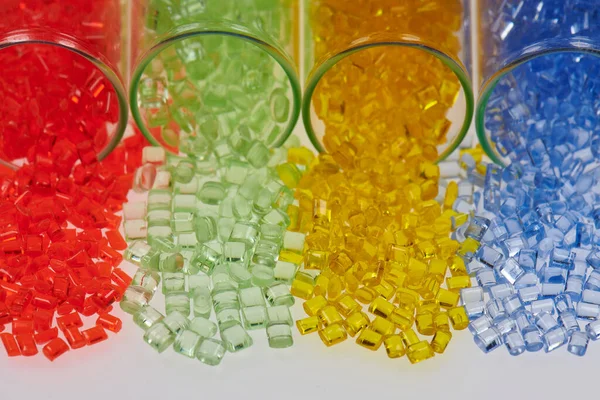 Colored Plastic Resins Glass Test Tubes Laboratory — Stock Photo, Image