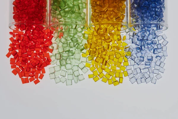Resinas Plásticas Coloreadas Tubos Ensayo Vidrio Laboratorio —  Fotos de Stock