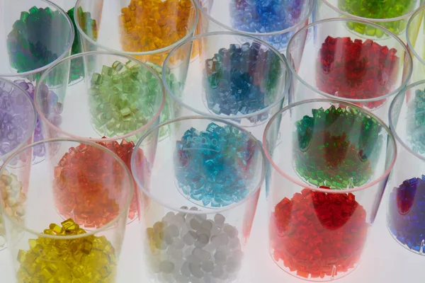 Barvené Plastové Pryskyřice Skleněných Zkumavkách Laboratoři — Stock fotografie