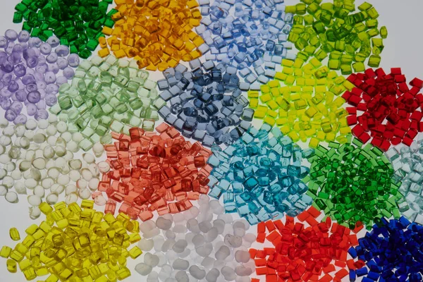 Variety Different Transparent Colored Plastic Polymer Resins — Stock Photo, Image