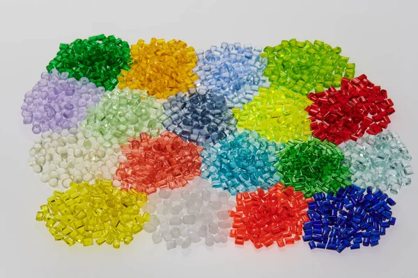 Several Different Transparent Colored Plastic Polymer Resins — Stock Photo, Image