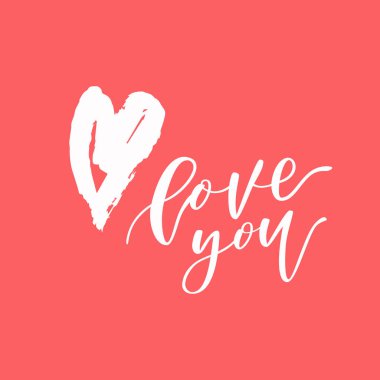 I love you. Calligraphic design for Valentines Day. Vector illustration isolated on red background. template for sale, wedding, poster, banners or greeting cards.