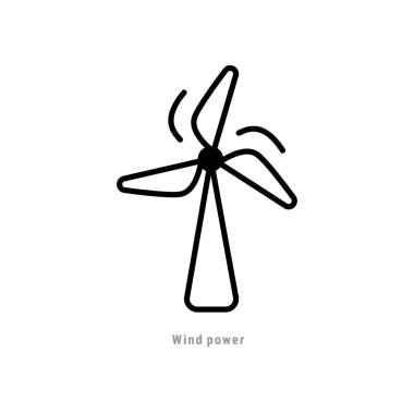 Rüzgar gücü ikonu. Yeşil enerji. Ekoloji konsepti. Beyaz arka planda Doodle rüzgar santrali. Hava elektriği: rüzgar türbini, rüzgar motoru, rüzgar güdümlü enerji santrali. 