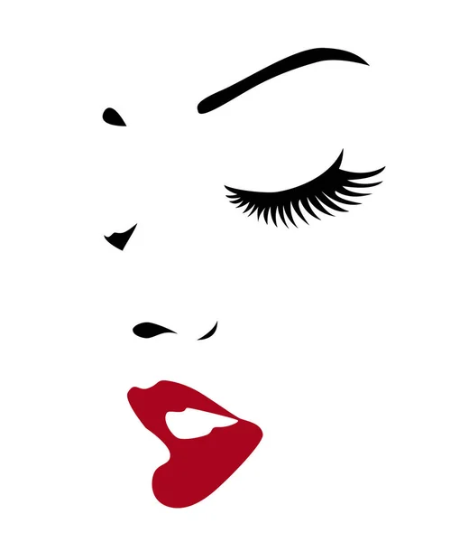 Womans Face Whit Red Lips — Stock Vector