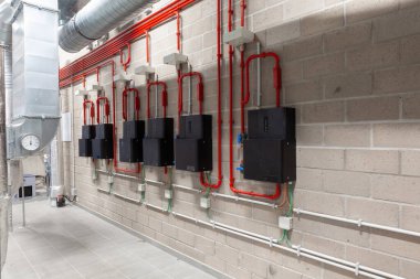 Here various Fire Safety and Security for fire fighting in the technical room in the building