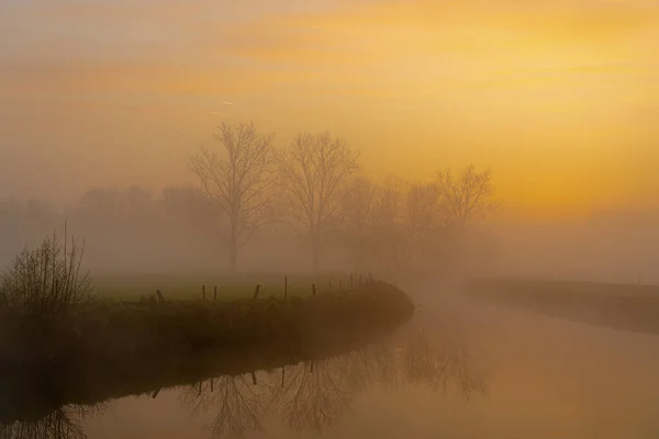 Early Morning River Dender Misty Sunny Sunrise — Stock Photo, Image