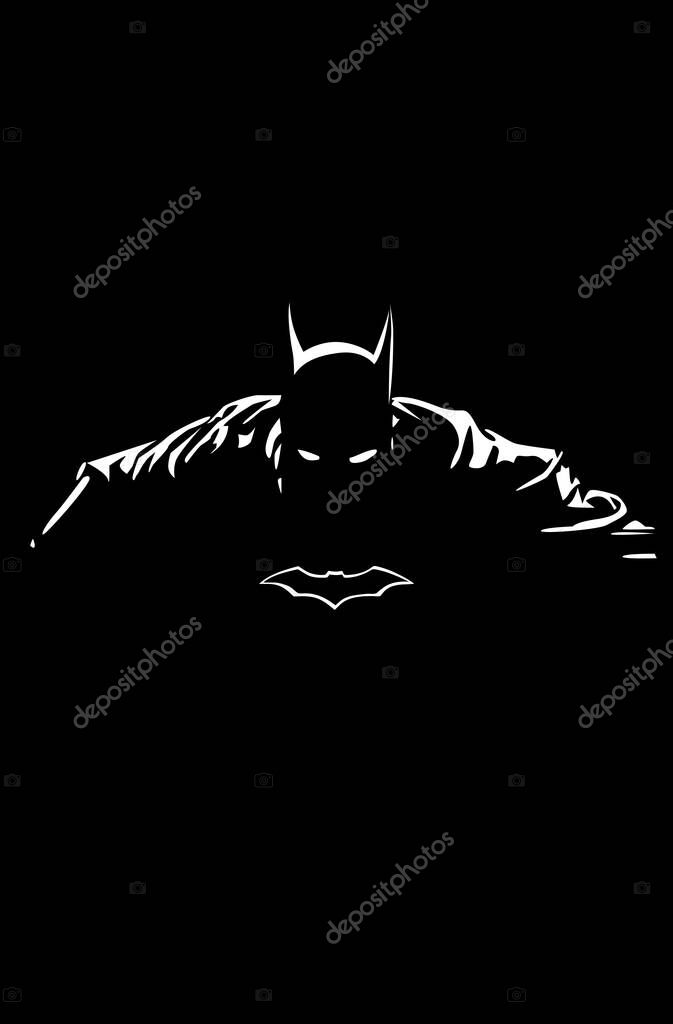 Black and white Batman image in illustrator on a Black background