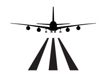 İniş şeridinde beyaz arka planda bir uçağın simgesi