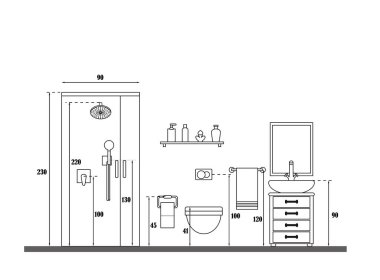 Boyutları olan illüstratördeki banyo
