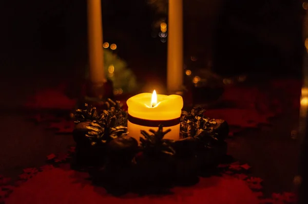 Three Candles Christmas Night — Stock Photo, Image
