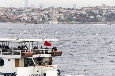 Close View of Boat Trip Vessel full of Tourists in Istanbul, Turkey