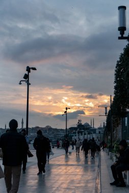Sidewalk of the new Istanbul Galata Port at sunset
