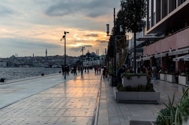 Sidewalk of the new Istanbul Galata Port at sunset