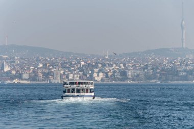 Close View of Boat Trip Vessel full of Tourists in Istanbul, Turkey
