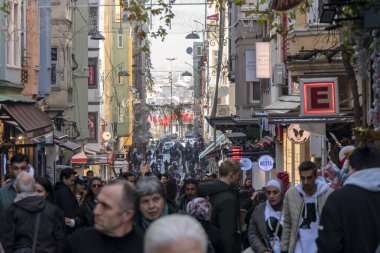 Crowded street nex to Galata Tower, Istanbul, Turkey