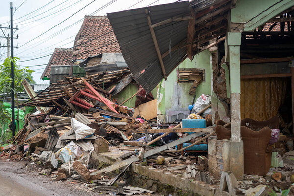 Cianjur, West Java, Indonesia - November 24 2022: Homes were damaged triggered by the 5.6 magnitude earthquake that killed at least 271 people, with hundreds injured.