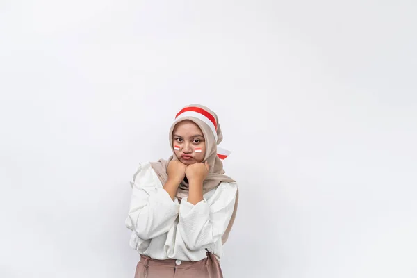 Langweilige Zeit Schlechte Laune Junge Asiatische Muslimin Die Den Indonesischen — Stockfoto