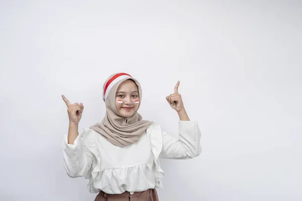 Felice Giovane Donna Musulmana Asiatica Celebrare Giorno Dell Indipendenza Indonesiana — Foto Stock