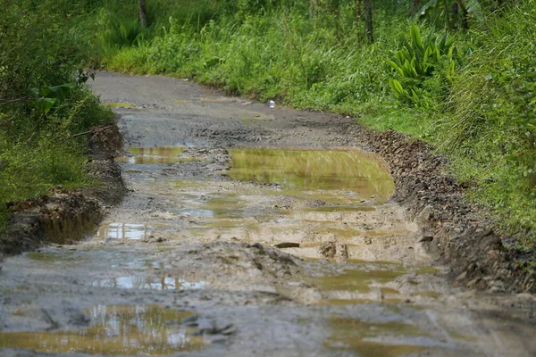 damaged road in Cianjur, West Java, Indonesia