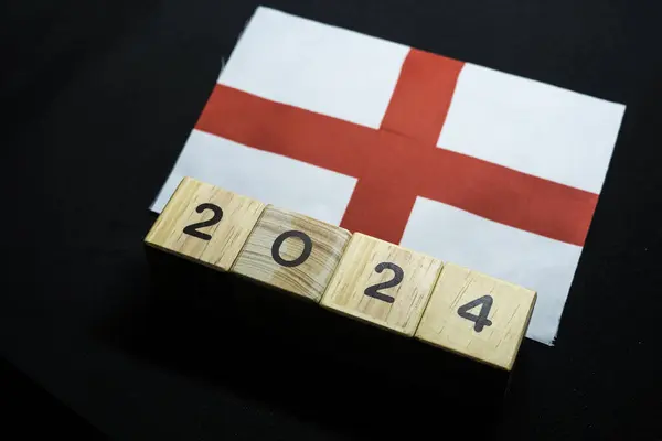 2024, England, England flag with date block, Concept, Important events for England in the new year, election, economy, social activities, central bank, England foreign policy