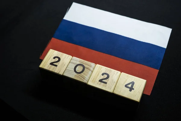 2024, Russia, Russia flag with date block, Concept, Important events for Russia in the new year, election, economy, social activities, central bank, Russia foreign policy