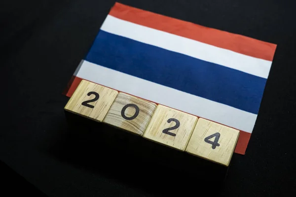 2024, Thailand, Thailand flag with date block, Concept, Important events for Thailand in the new year, election, economy, social activities, central bank, Thailand foreign policy