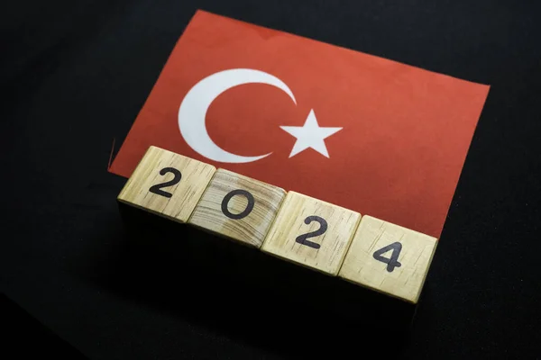 2024, Turkey, Turkey flag with date block, Concept, Important events for Turkey in the new year, election, economy, social activities, central bank, Turkey foreign policy