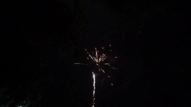 Ulusal bayram, yeni yıl partisi ya da kutlama etkinliği boyunca gökyüzünde gerçek renkli havai fişek festivali. Parlayan havai fişek gösterisi.