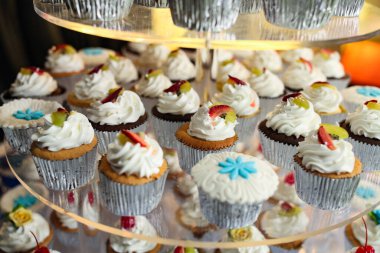 Güzel renkli kaplamalı küçük kekler.