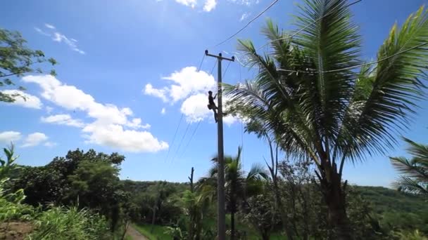 Cianjur Indonésia Outubro 2015 Construção Postes Cabos Elétricos Áreas Remotas — Vídeo de Stock