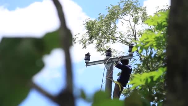 Cianjur Indonesia Octubre 2015 Construcción Postes Cables Eléctricos Zonas Remotas — Vídeos de Stock