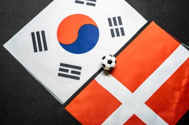 Güney Kore Danimarka 'ya karşı, ulusal bayraklarla futbol maçı